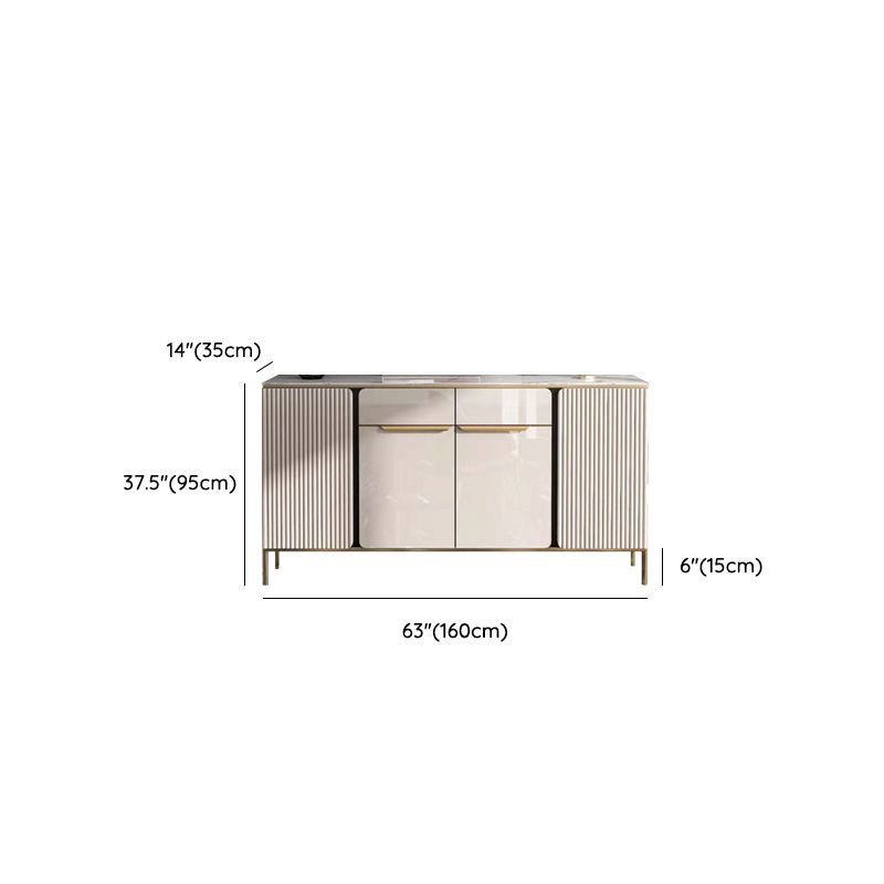 Glam Style Credenza Stone Glass Doors Buffet Credenza with Cabinets and Drawers