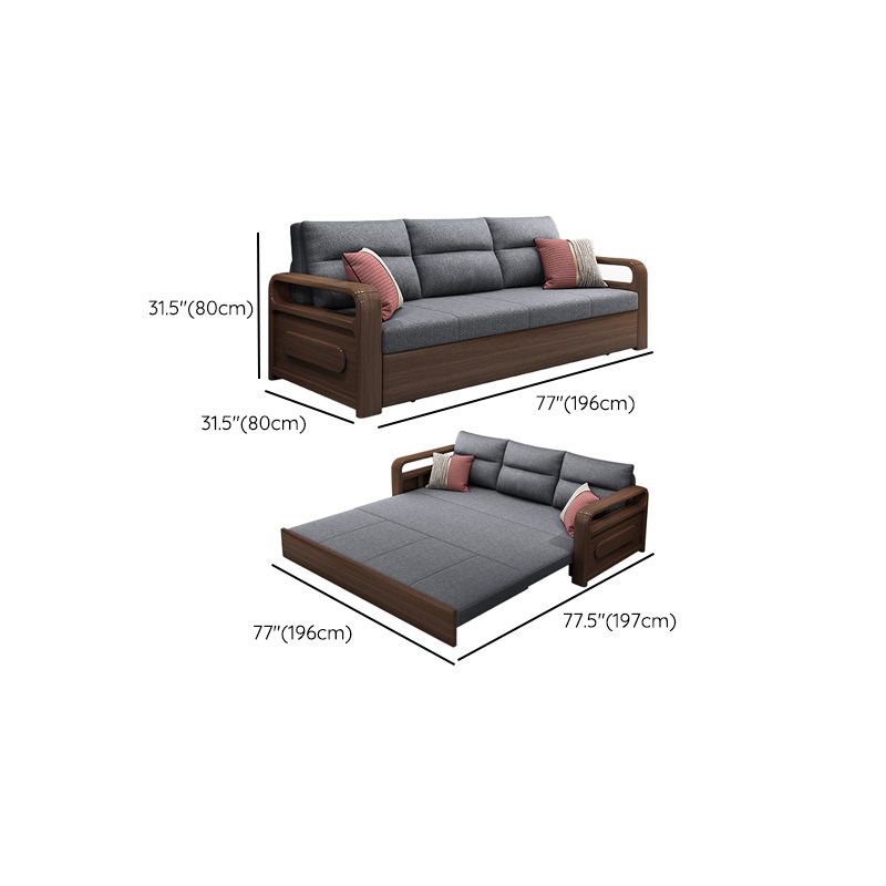 Contemporary Solid Wood Futon Square Arms Futon Frame Pillow Included