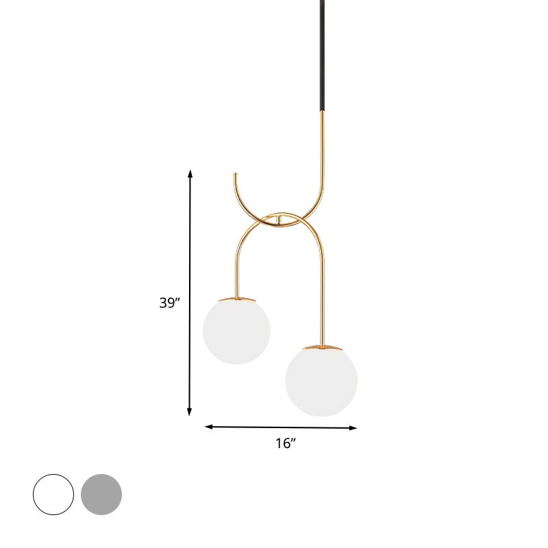 Globe industriel Métal Éclairage 2 bulbes lait blanc / fumée en verre gris LED Multi Light Pendant noir / gris / or