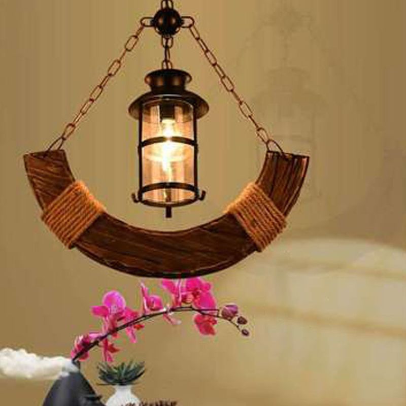 Houten noodlijdende houten hanglampverlichting Moon Shape Industrial Pendant Light Kit