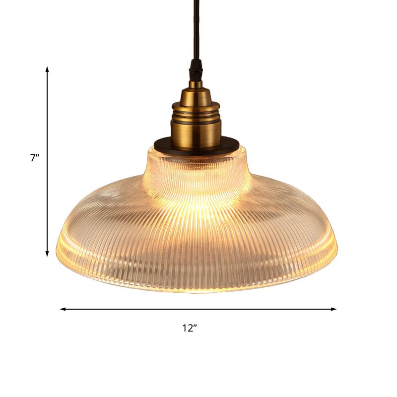 Grange Pendant Light Industrial 1 lumière 8 "/ 10" / 12 "de largeur de verre prismatique de largeur de verre en clair