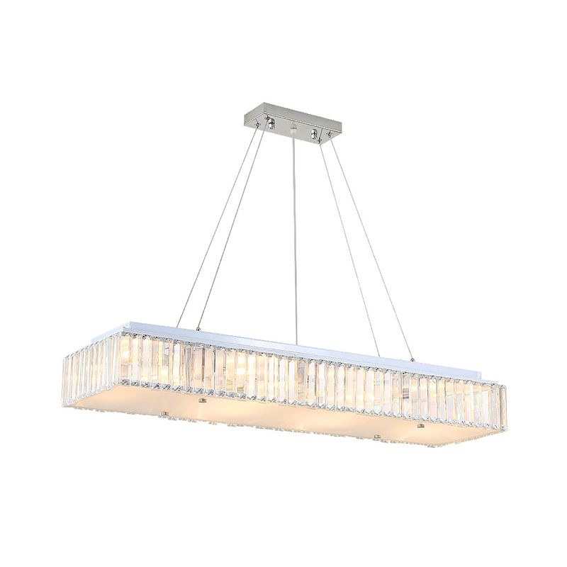 8 Lights Rectangular Chandelier Lamp Modern Pendant Lamp with Crystal Block and Glass Diffuser in White