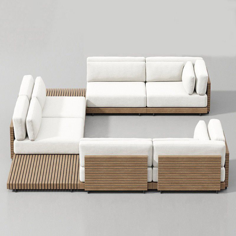 Farmhouse White Outdoor Patio Sofa Wood Outdoor Patio Sofa with Cushions