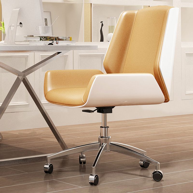 Modern Arm Office Tesk Chair Faux Leather Mid Back Working Chair with Wheels