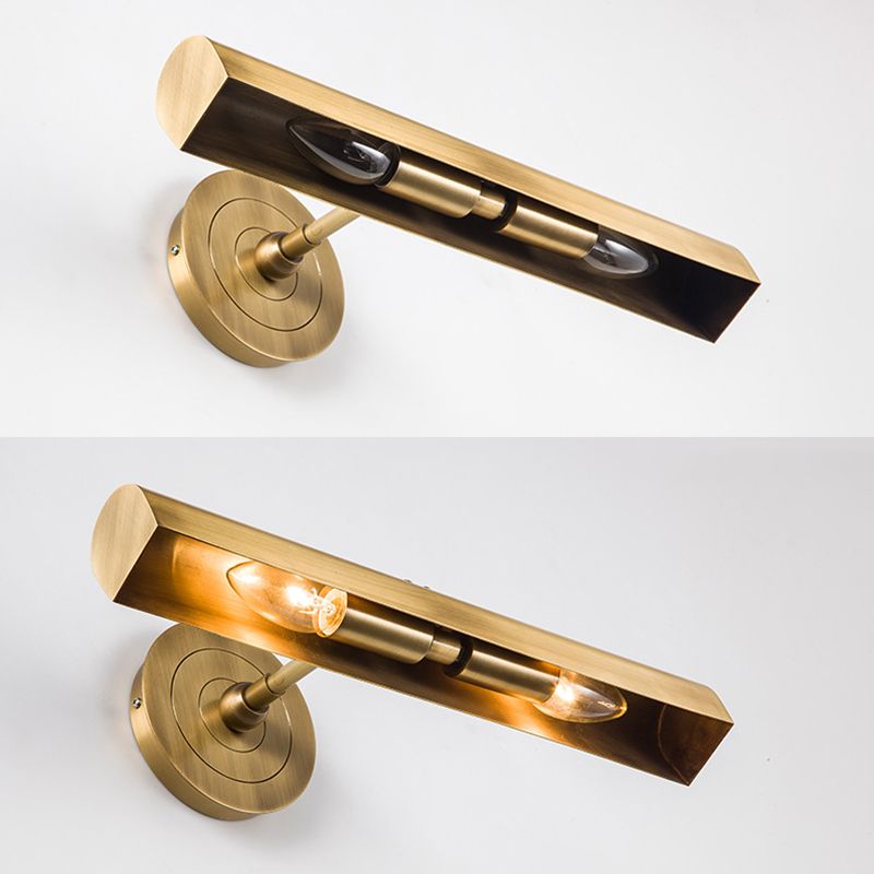 2-Lights Brass Vanity Mirror Light 16" Wide Metal Shade Rectangular Sconce Light for Bathroom