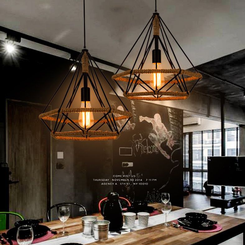 Black Diamond Cage Pendant Light Fixture Industrial Restaurant Hanging Pendant Light