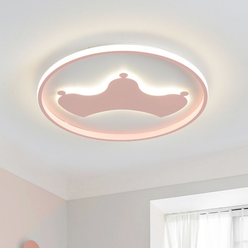 Kid Crown Ultra-Thin LED Flushmount Light Acrylic Bedroom Close to Ceiling Lighting Fixture in Pink/Blue