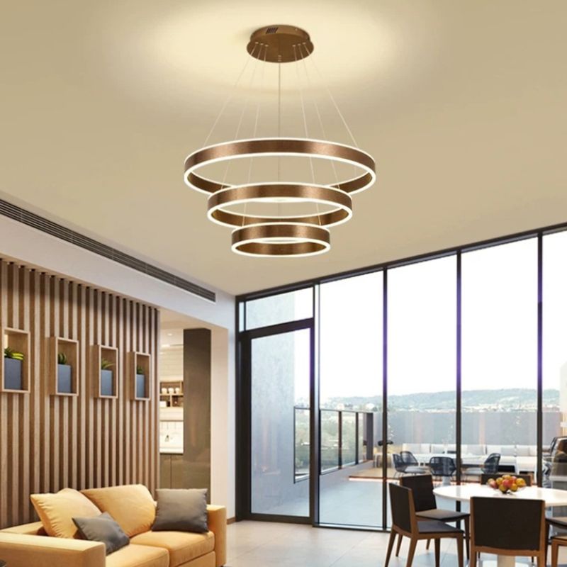 Lustres circulaires en métal brun contemporain Cafe Chandelier suspendu