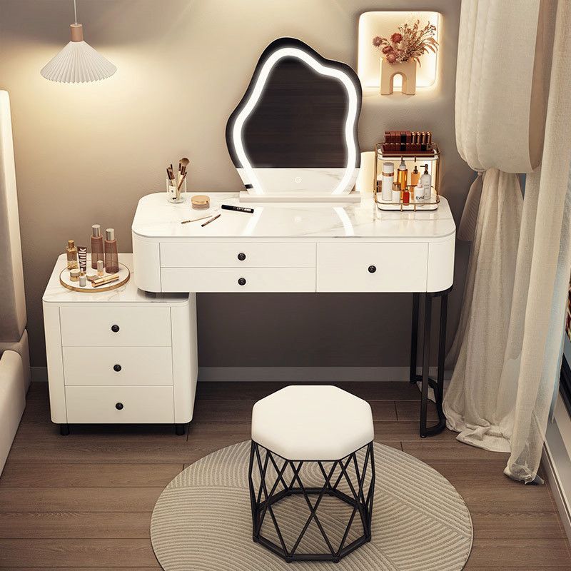 Contemporary Lighted Mirror Makeup Vanity Desk White Vanity Dressing Table Set