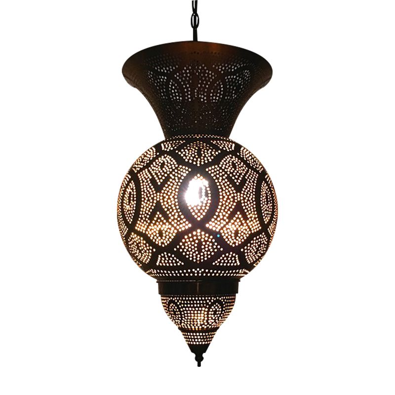 Metal Brass Hanging Lamp Egg/Vase/Capsule 1-Head Arab Pendant Ceiling Light with Oval/Spot/Double Ring Pattern