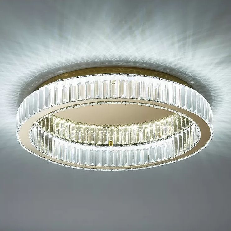 Circle Close to Ceiling Lighting Modern Crystal LED Gold Flush Mount Ceiling Light Fixture