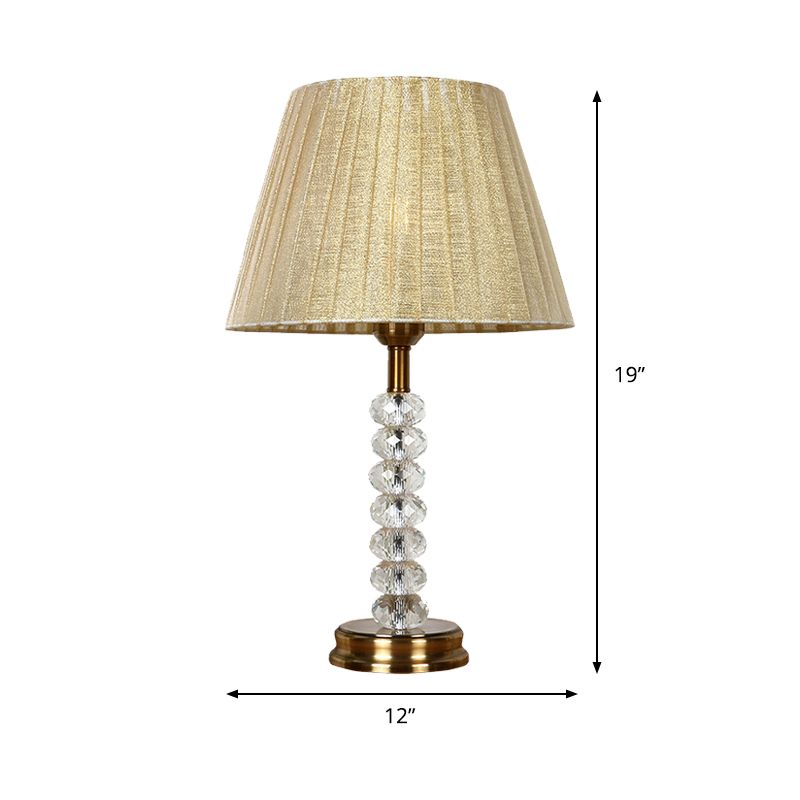 Beige Pleated Lampshade Table Lighting Simple 1 Bulb Faceted Crystal Night Lamp for Living Room