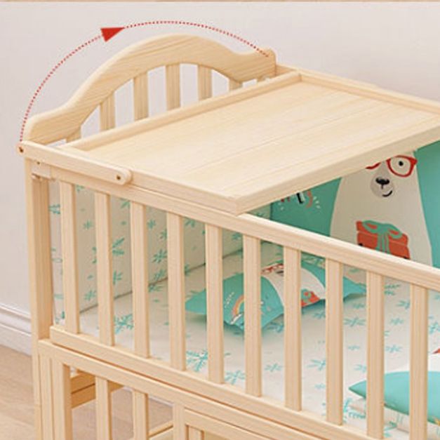 3-in-1 Convertible Crib in Natural Modern Solid Wood Nursery Bed