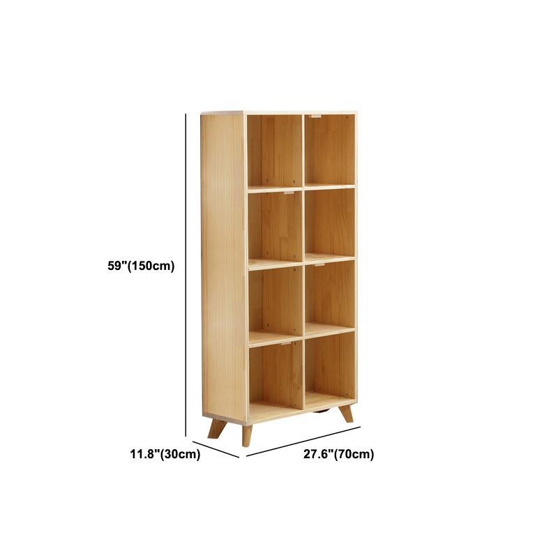 Modern Style Rectangular Bookshelf Closed Back Solid Wooden Natural Bookcase