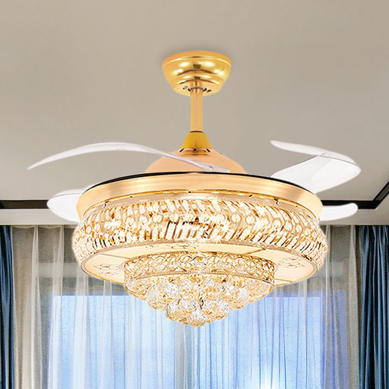 42.5" Wide Crystal Pointed Fan Lamp Contemporary 4-Blade Bedroom LED Semi Flush Ceiling Light in Gold