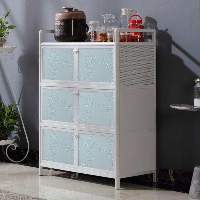 Metal Kitchen Dining Server Contemporary White Dining Server with Glass Doors