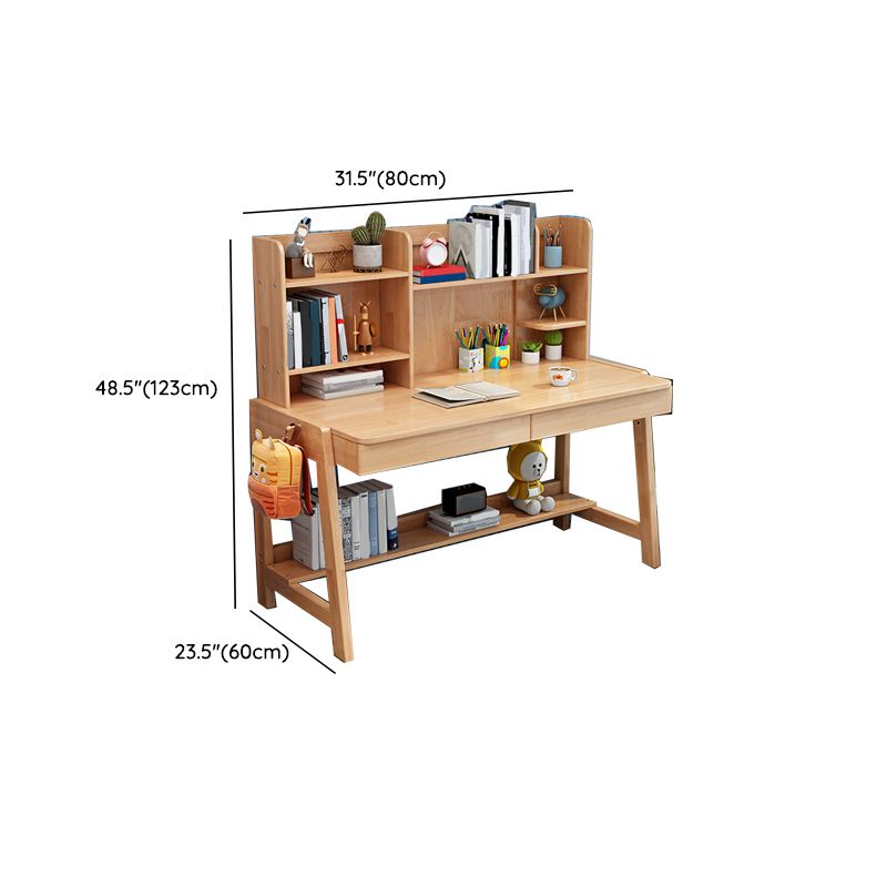 Adjustable Children's Desk in Natural with 2 Drawers and Shelves