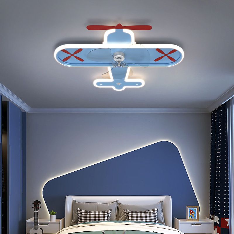 3-Blade Blue Ceiling Fan Metallic Fan with Light for Children's Room