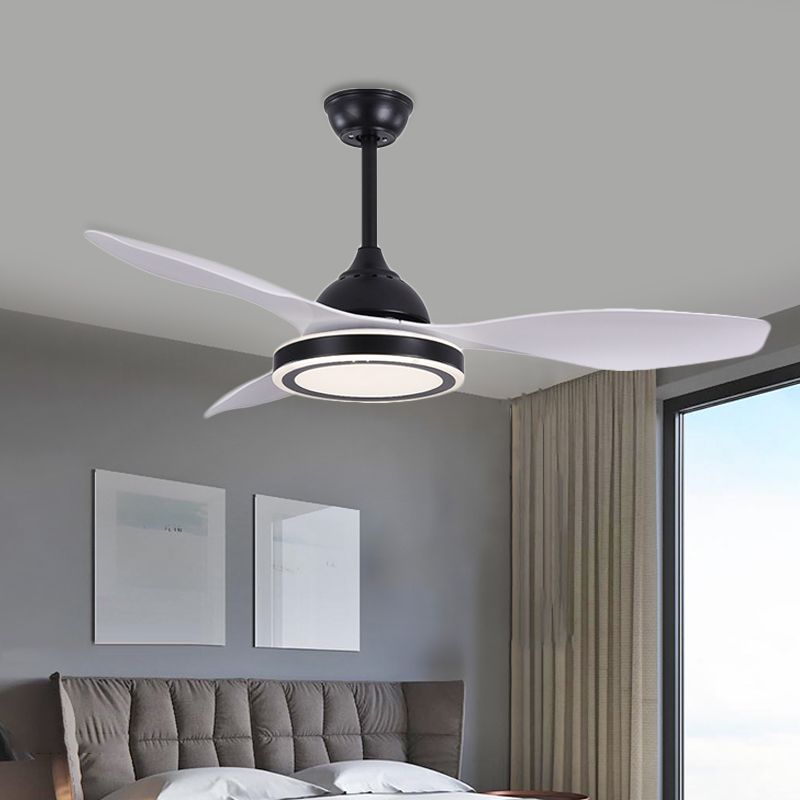 48" Wide LED Circular Ceiling Fan Light Modern Black Acrylic Semi Flush Mount Lighting for Living Room, 3 Blades