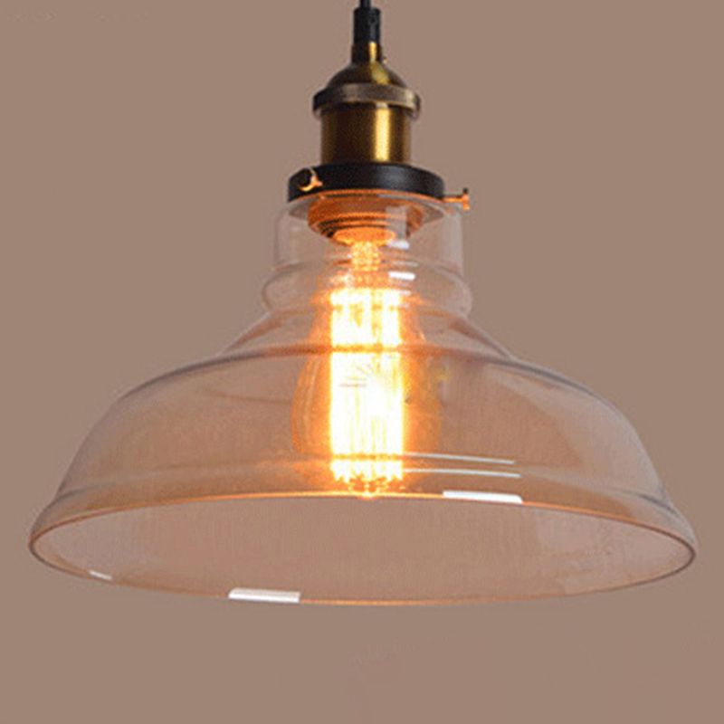 Transparent Glass Shade Hanging Light Retro Industrial Style Single Light Mini Lighting Pendant for Bedroom