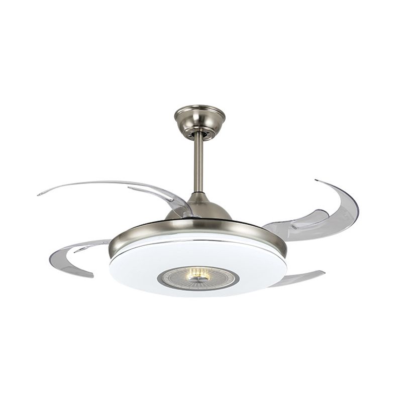 Acrylic Round Semi Flushmount Modern Bedroom 48" Wide LED Hanging Fan Light Fixture in Nickel/Gold with 4 Blades