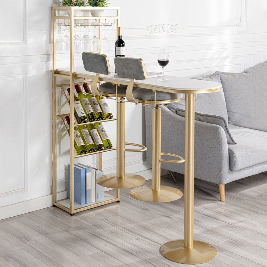 Rectangle Stone Top Bistro Table Glam Pub Table with Wine Storage