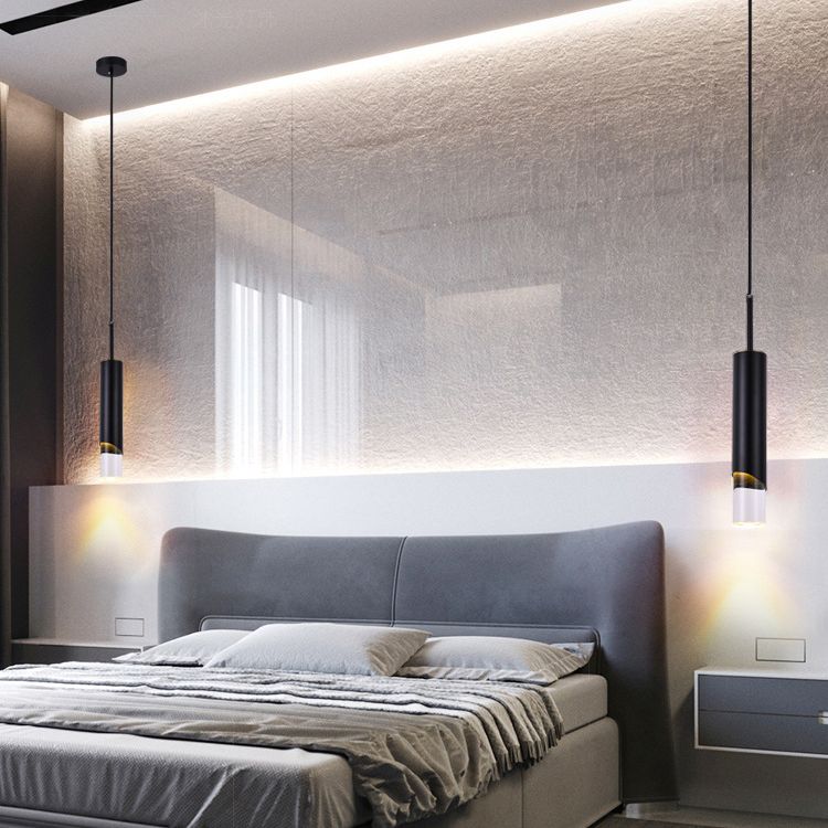 Luz colgante LED acrílica Cilíndrica en una lámpara colgante de hierro forjado de estilo creativo moderno para el dormitorio