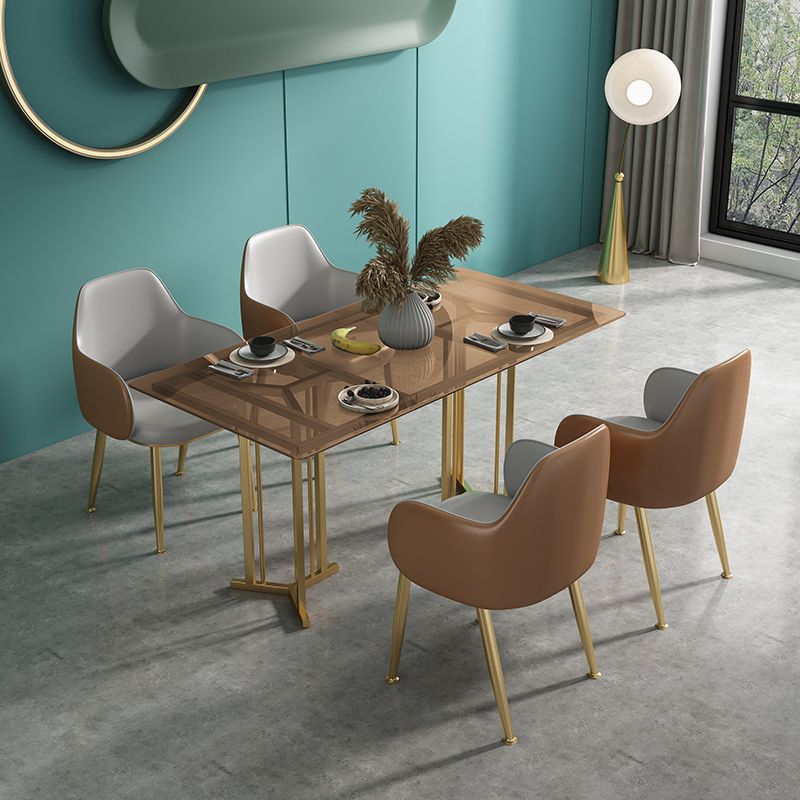 Rectangle Glass Dining Table Modern Style Dining Table with Gold Frame