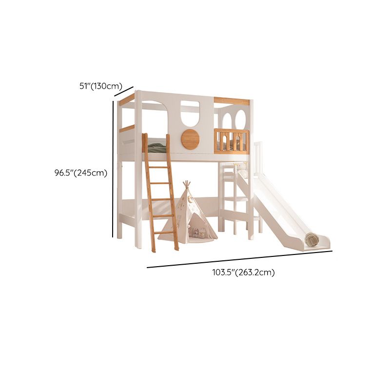 Contemporary White Solid Wood Loft Bed with Built-In Ladder/Stairway