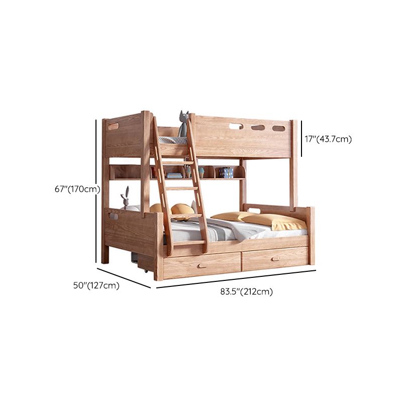 Solid Wood Bunk Bed Frame in Natural with Bookcase and 2 - Drawer