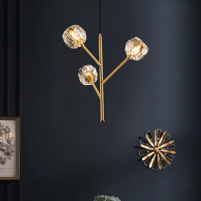 Branches Parlour Chandelier Modern Crystal Ball Shade 3/6 têtes Gold Suspension Éclairage