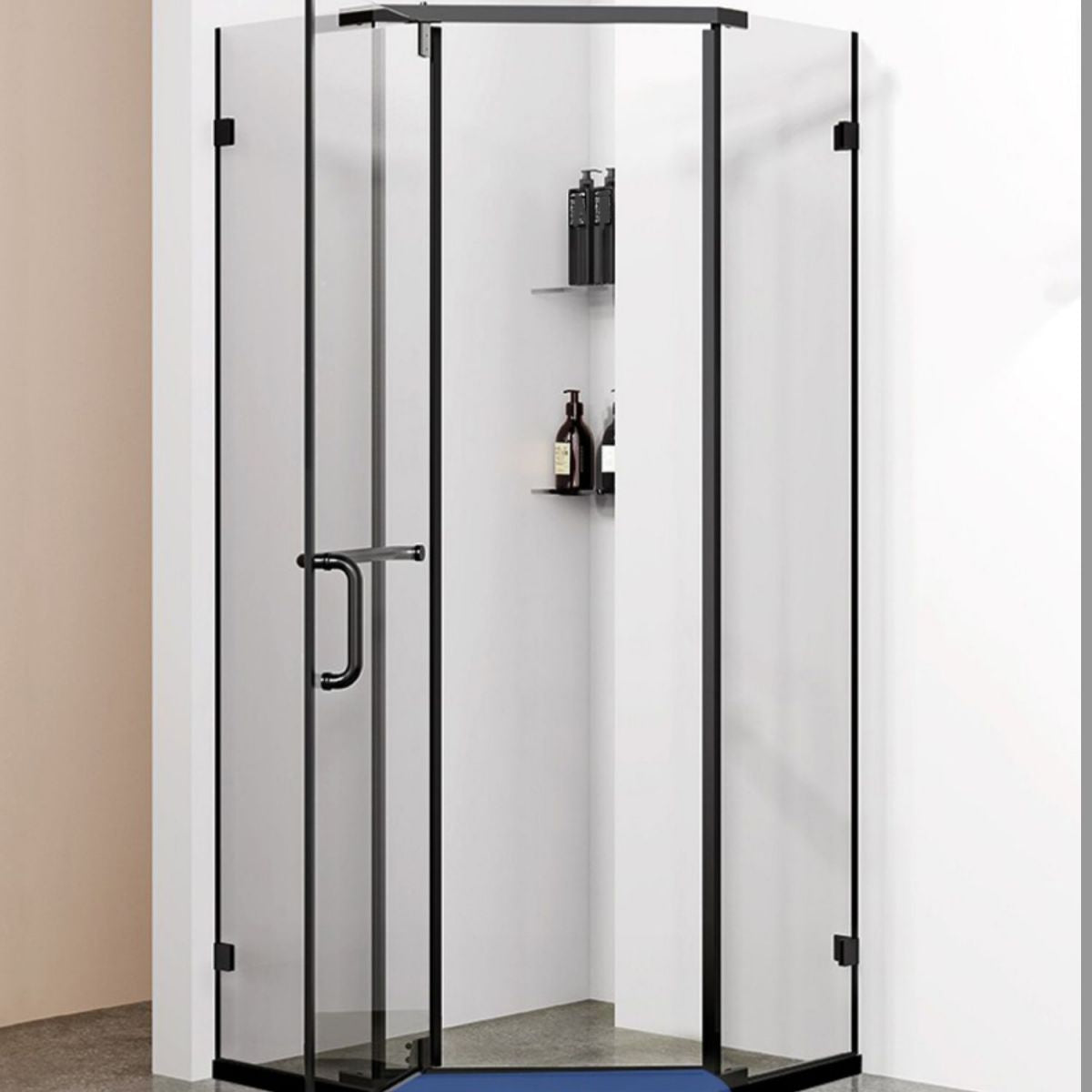 Neo-Angle Polished Glass Shower Enclosure Matt Black Frame Shower Stall