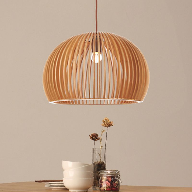 Éclairage pendentif hémisphère en bois minimaliste à lampe à pente de plafond beige minimaliste, largeur de 14 "/ 18"