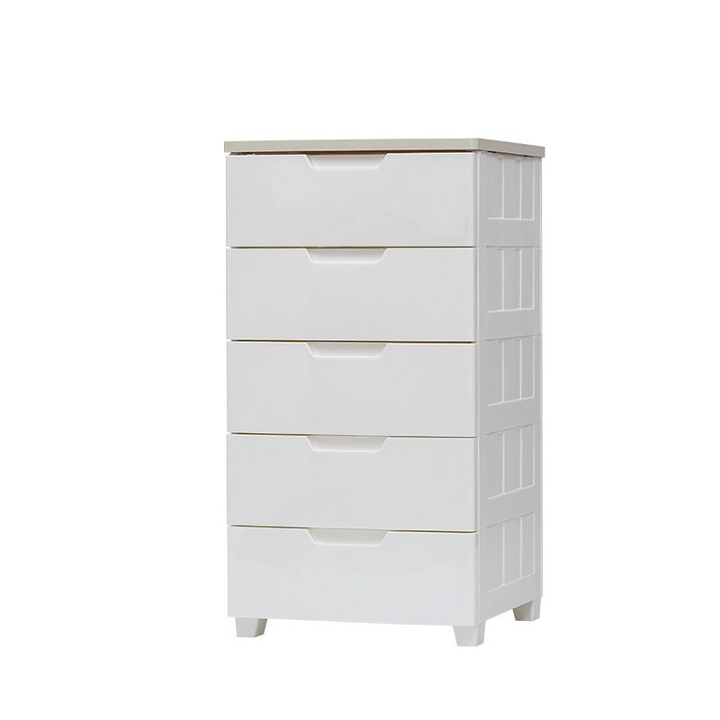 Vertical White Baby Dresser Scandinavian 5 Drawers Plastic Kids Furniture