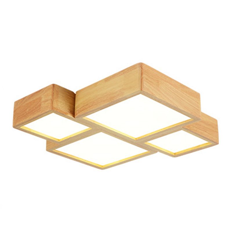 Modern Style Square Shape Flush Mount 4-Lights Wood Ceiling Light for Bedroom