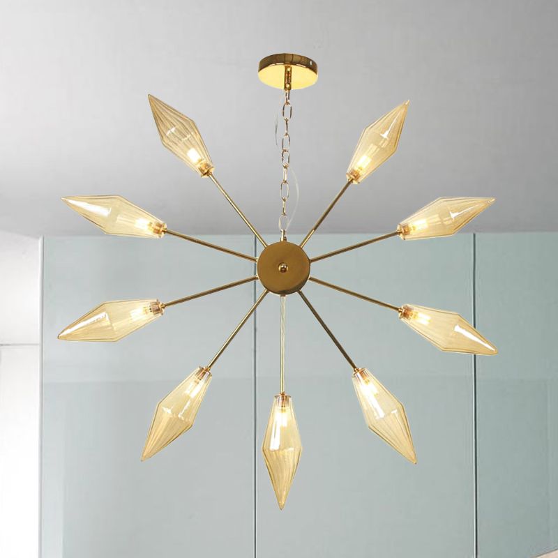 6/9/12 Lights Chandelier Lamp Industrial Sputnik Amber/Clear Glass Ceiling Light Fixture in Black/Copper/Chrome