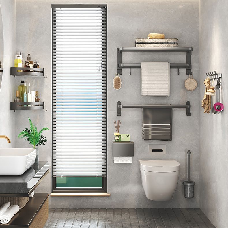 Contemporary Gray Bathroom Hardware Set with Bath Shelf/Towel Bar/Robe Hooks/Paper Holder