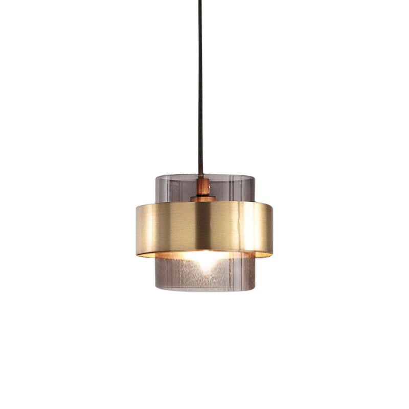 Cylindre gris fumé Pédante Light Down Mini Plafond Pendant Light in Glass Shade