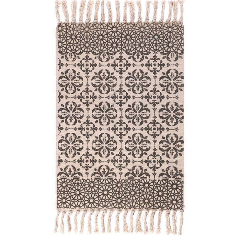 Southwestern Bedroom Rug Multi Color Geometric Print Rug Polypropylene Machine Washable Carpet with Fringe