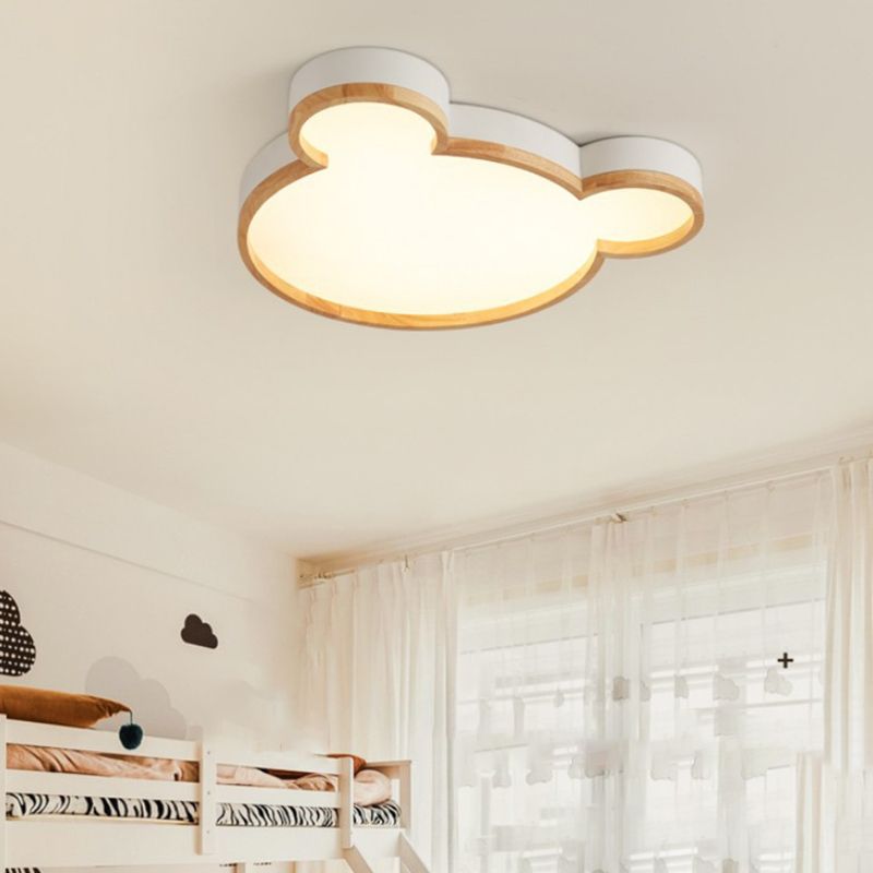 Single Modern Beige Flush Mount Lighting Wooden Ceiling Light for Bedroom