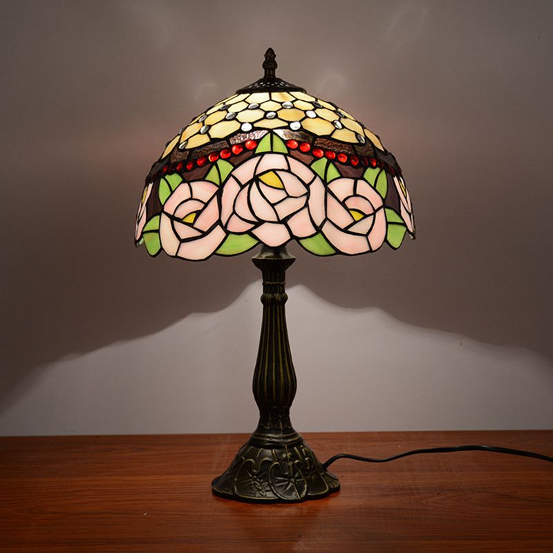 PEONY Blossom Table Light Lampada da notte in vetro rosa/arancione a mano