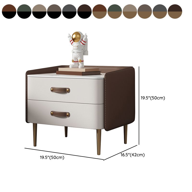 Solid Wood End Table for Nursery with Drawers Sintered Stone Top Kids Bedside Table