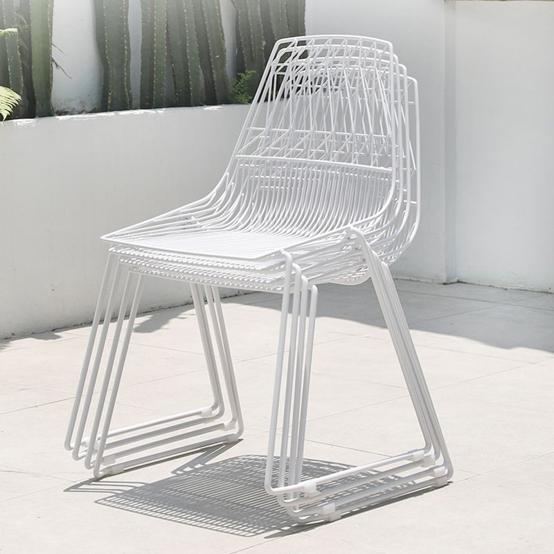 Modern Dining Side Chair in White Metal Outdoors Dining Chairs