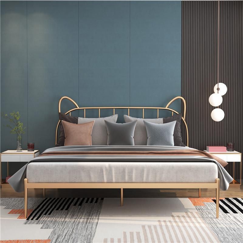 Metal Open-Frame Bed Solid Color Slat Bed With Custom Gold Legs for Home