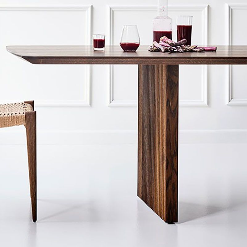 Solid Wood Modern Dining Table Rectangle Kitchen Furniture with Double Pedestal Base