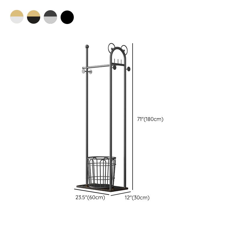 Contemporary Coat Rack Metal Frame Coat Hanger with Basket Storage