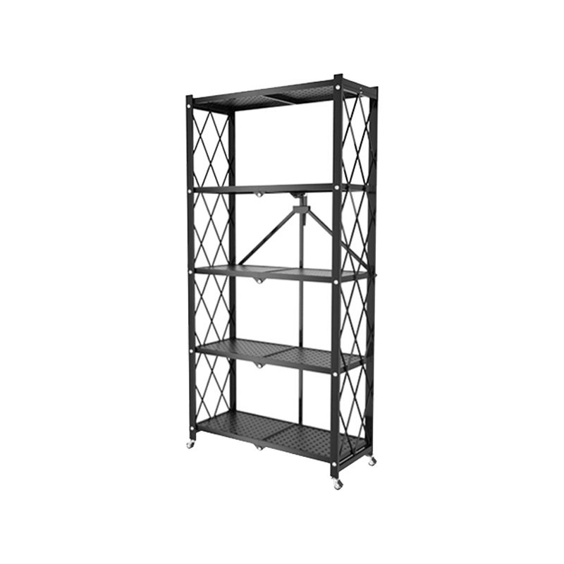 Contemporary Etagere Bookcase  Black Shelf Steel Freestanding Open Back Shelf