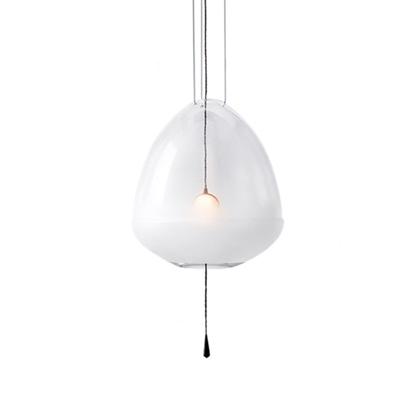 Elliptical Bedside Pendant Lighting Clear Frosted Glass 1-Head Simple Ceiling Suspension Lamp