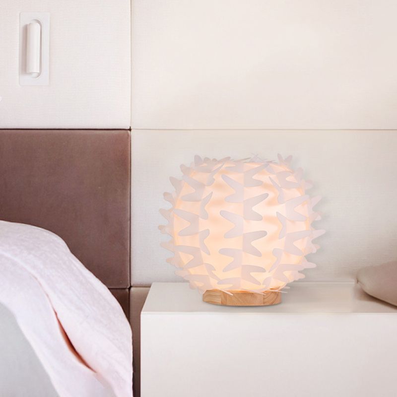 Acrylic Ball Nightstand Light Contemporary LED White Table Lamp with Butterfly Wing Design