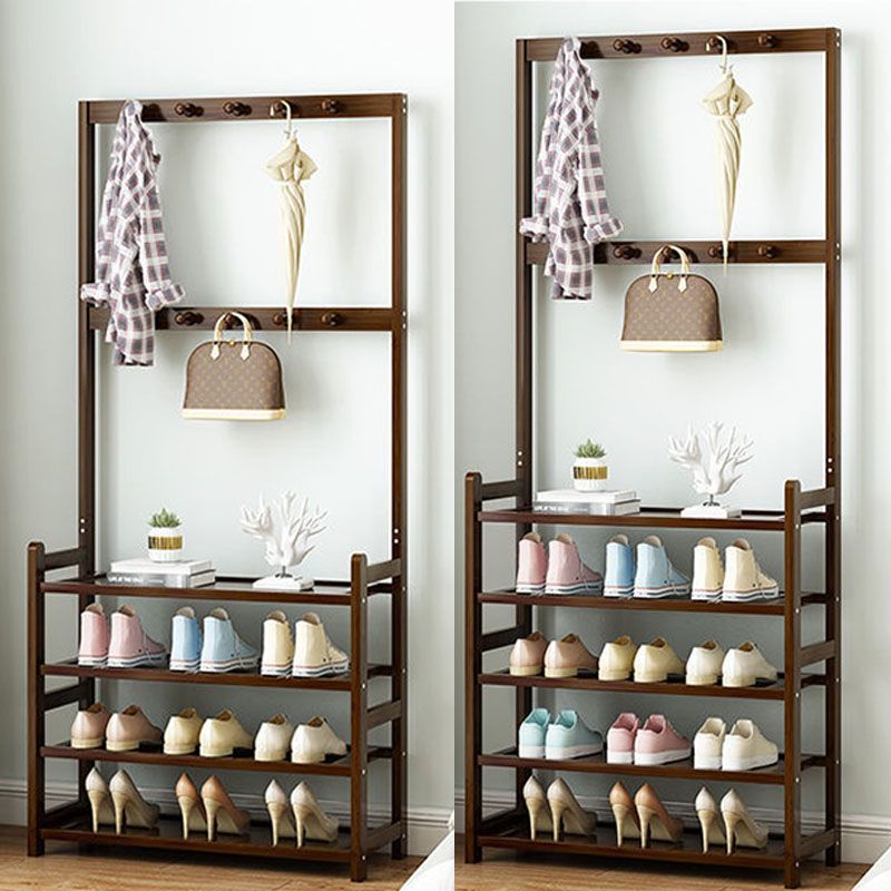 Modern Style Coat Rack Free Standing Solid Bamboo Hooks Design Coat Rack With Shelves